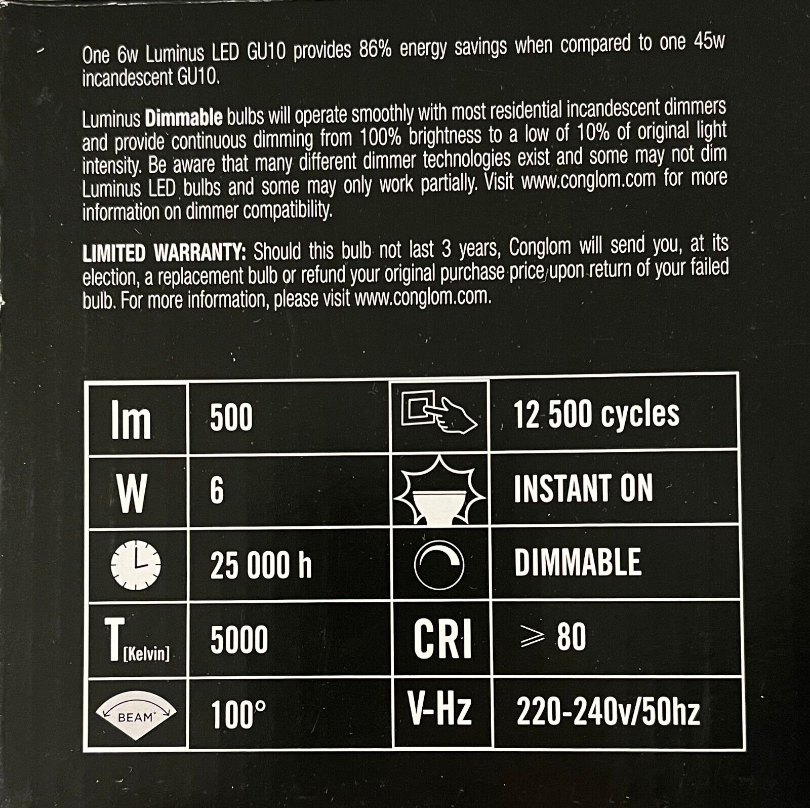 8 x Luminus LED GU10 6w Recessed Downlight 500 Lumens Dimmable 5000k Daylight