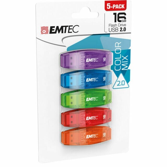 5x 16GB Emtec Style Flash Drive USB 2.0 Colour Mix