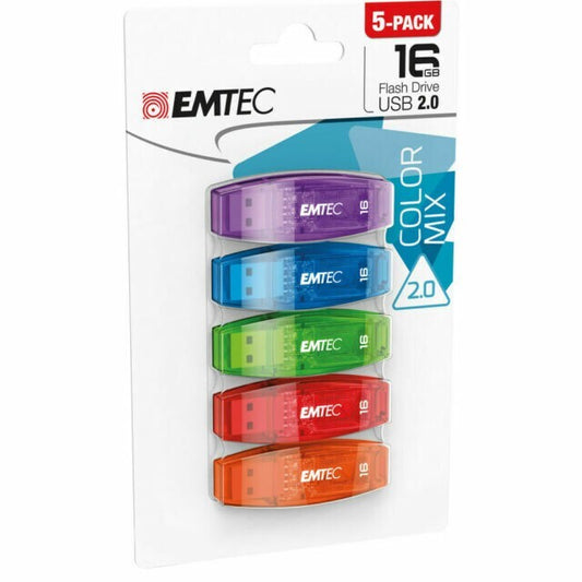 5x 16GB Emtec Style Flash Drive USB 2.0 Colour Mix