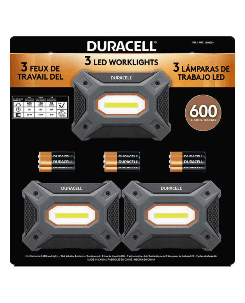 DURACELL 3-Pack LED 600 Lumen Worklight Work light with 9PCS AA Battries