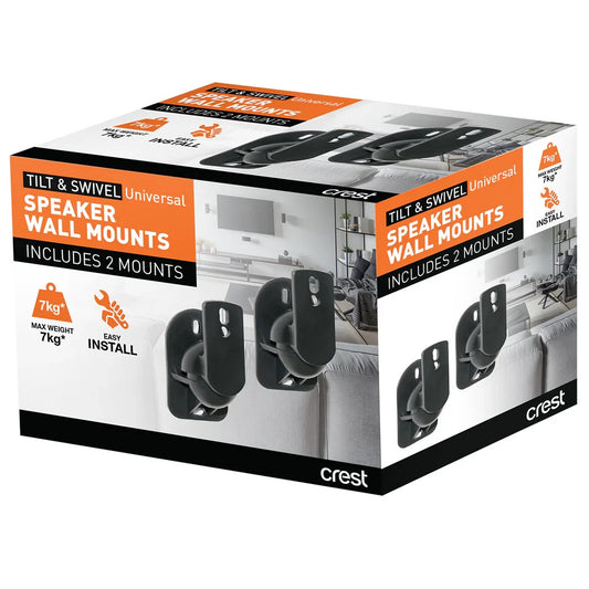 2X Crest Speaker Brackets Robust ABS Construction Full Motion Tilt Swivel 7KG ea