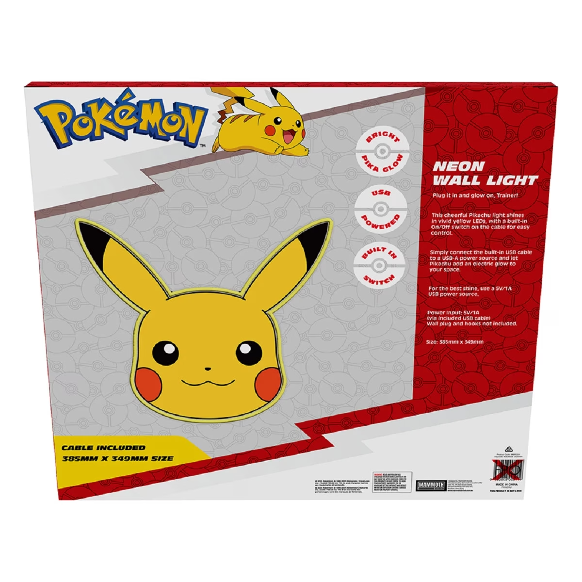 Pokémon Neon LED Wall Light 38.5cm x 34.9cm (USB Cable Included)