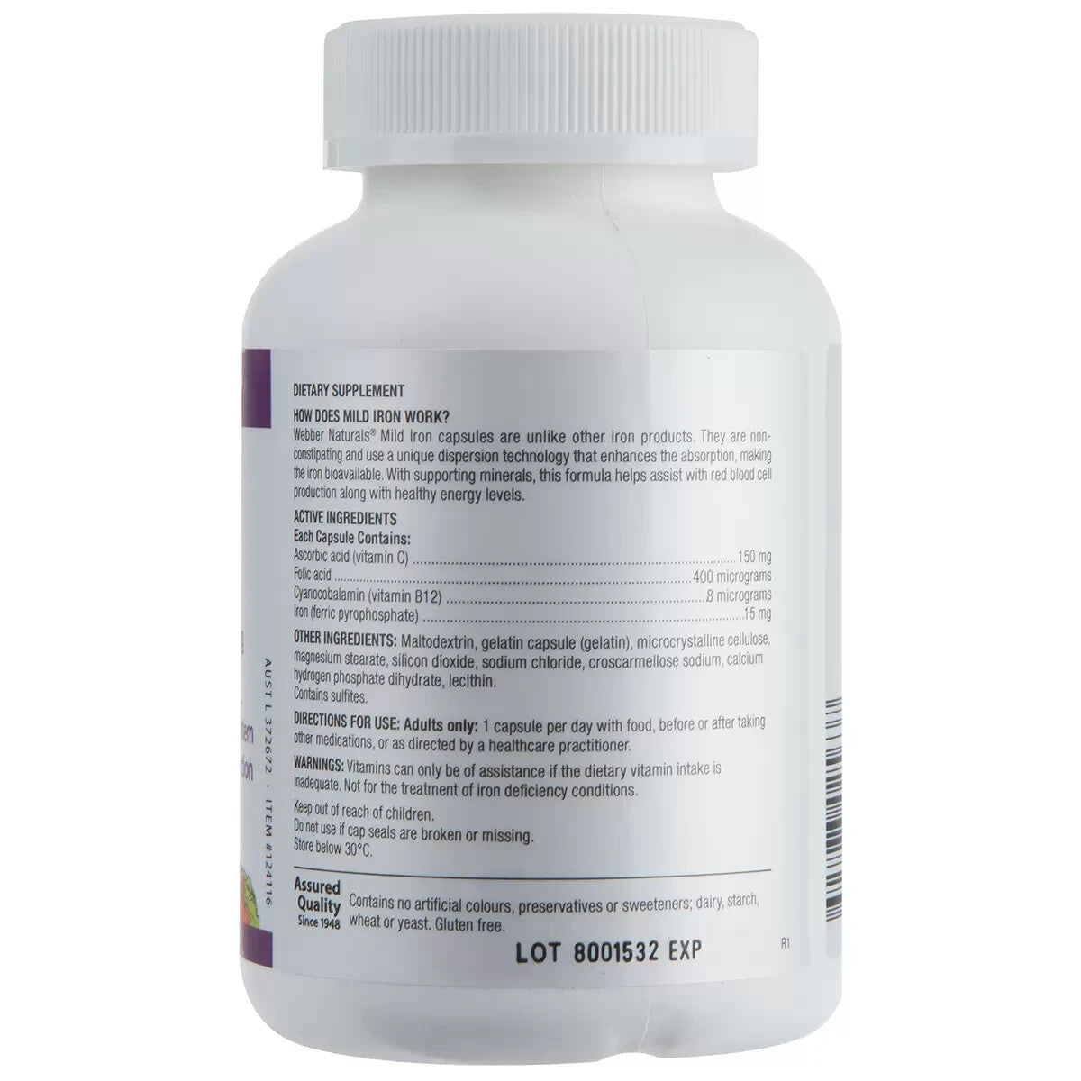 Webber Naturals Mild Iron 15mg 50 Capsules