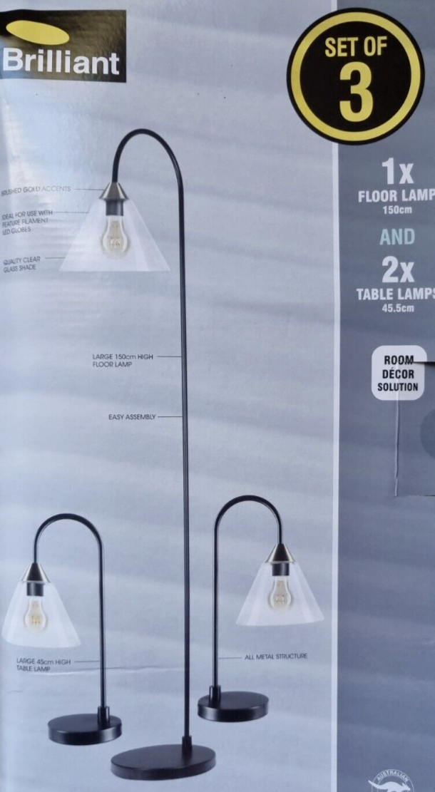 Brilliant Home Decor Sartre Floor and Table Lamp Set of 3