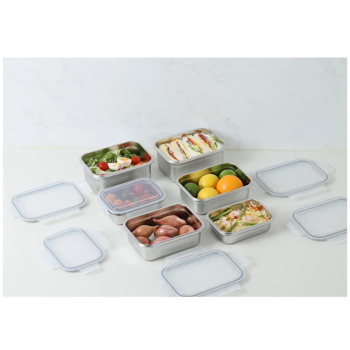 Neoflam Stainless Steel Container Microwavable 12 Pcs Set Stackable Food Storage