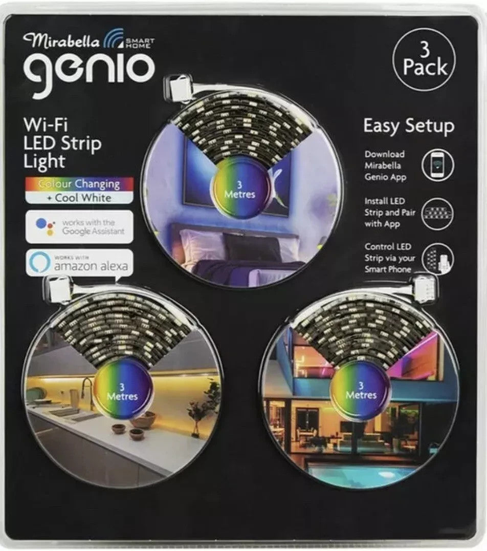 Mirabella Genio Wi-Fi App Controlled Colour Changing LED 3M Strip Light [3 Pack]