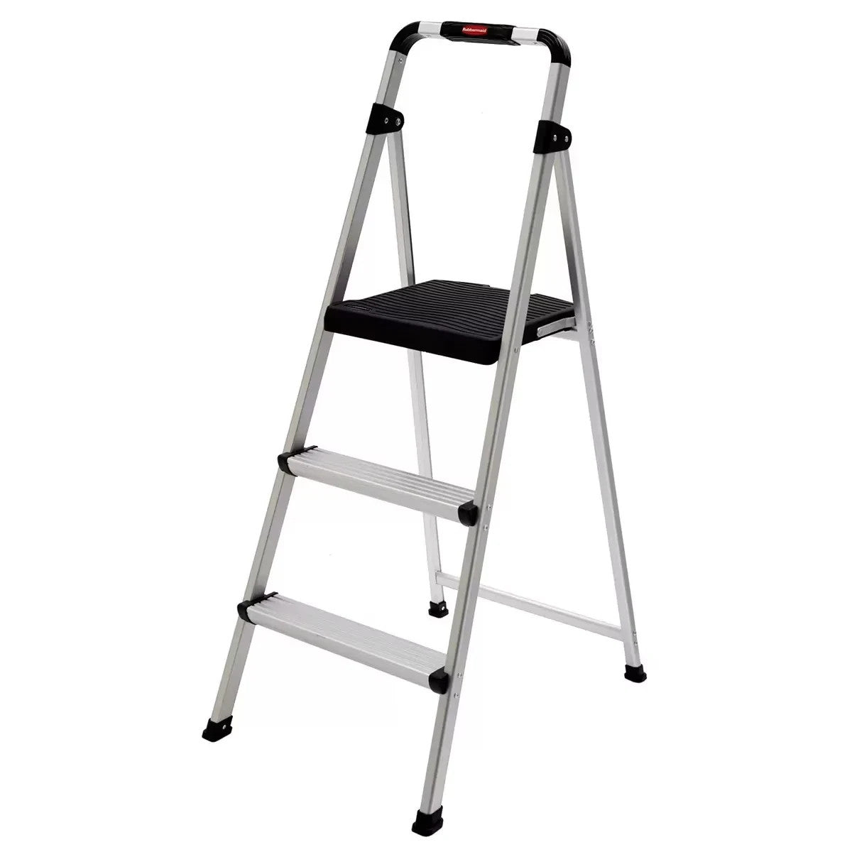 Rubbermaid 3 Step Ultra-Light Aluminum Stool Plastic Top Step 102kg Capacity