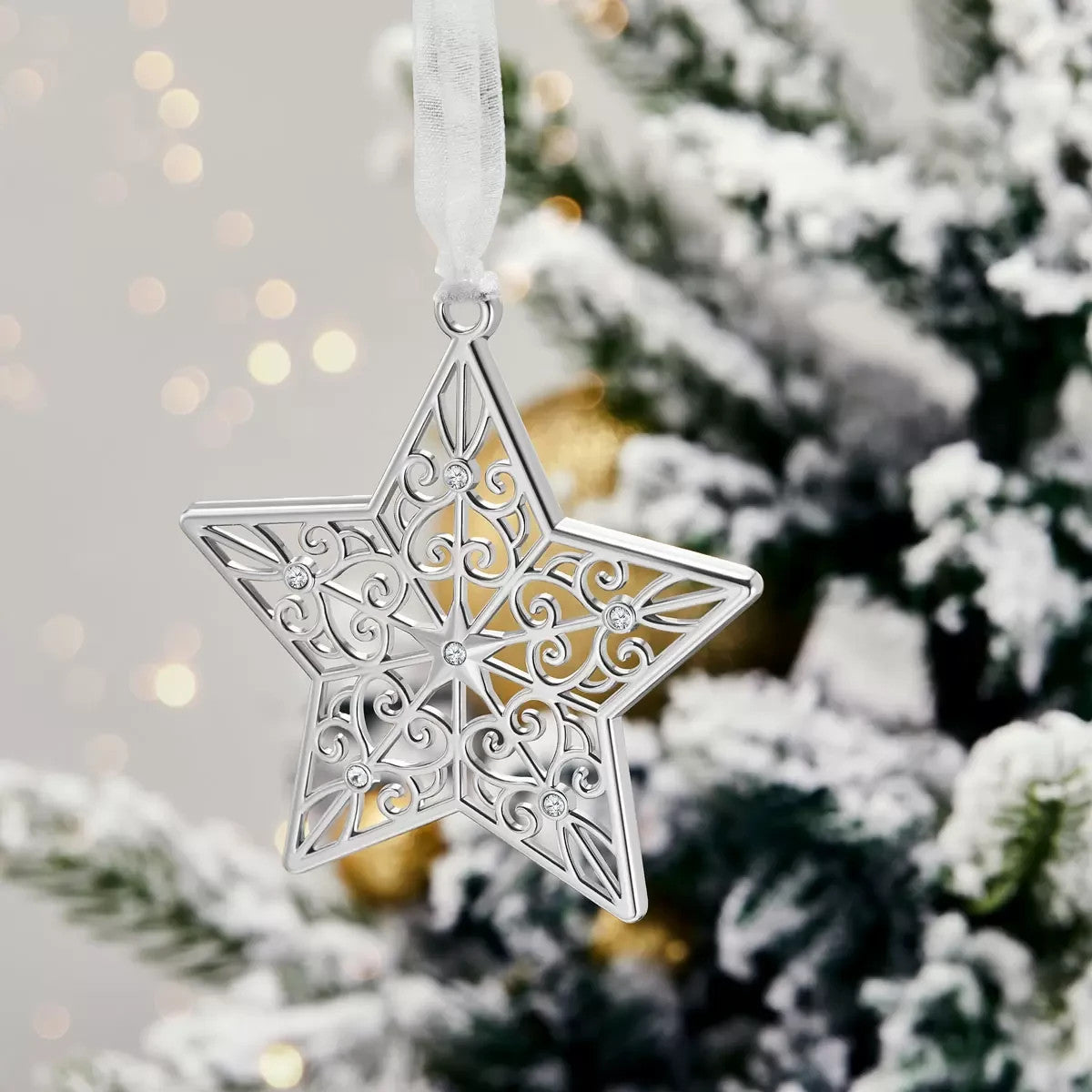 Mestige Luxury Christmas Tree Ornaments 5 Pcs Swarovski Crystal Elements Silver
