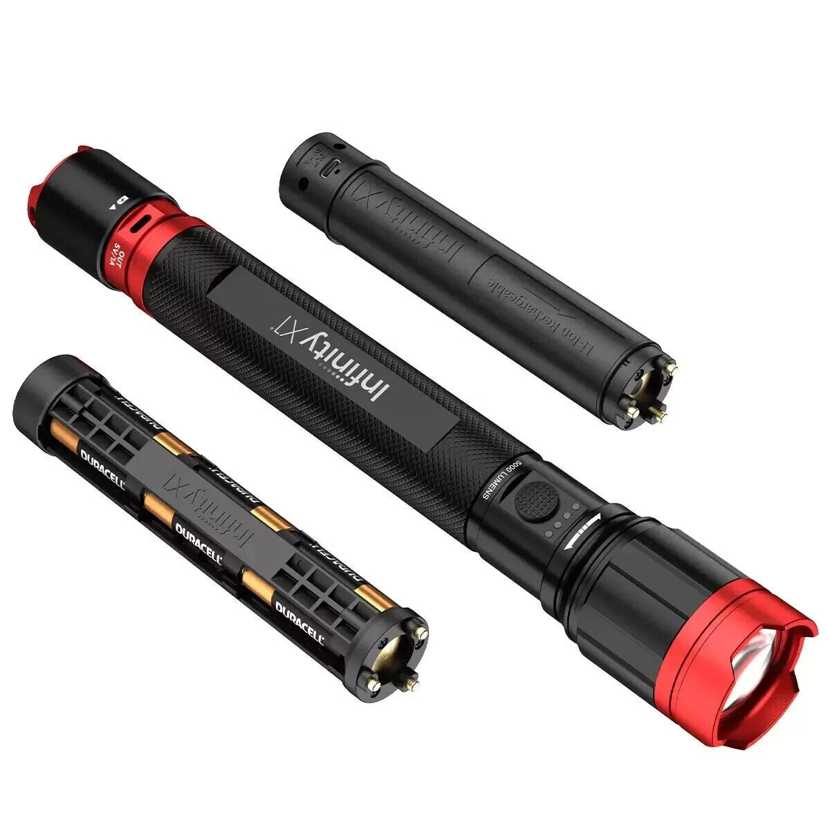 Infinity X1 Dual Power Flashlight 5000 Lumens Rechargeable AA Dual Power Torch