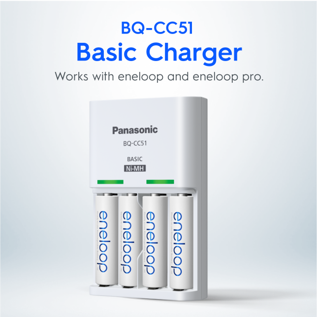 Panasonic Official Charger with 4x AA / AAA Eneloop or Pro NiMH Batteries