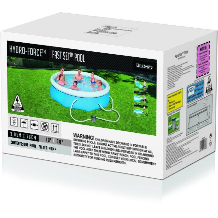 NEW Bestway 10ft Fast Set Inflatable Swimming Pool Outdoor with Pump and Filter