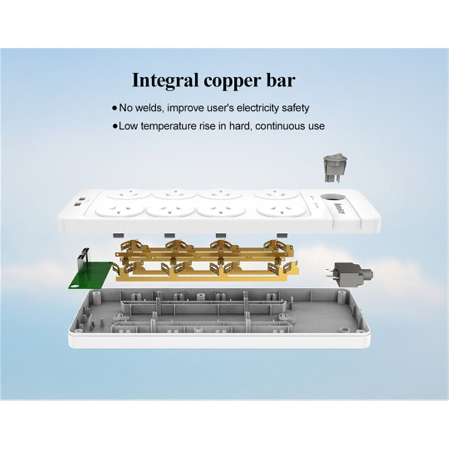 Huntkey SAC804 8-Outlet Surge Protected Powerboard with Dual 5V 2.1A USB