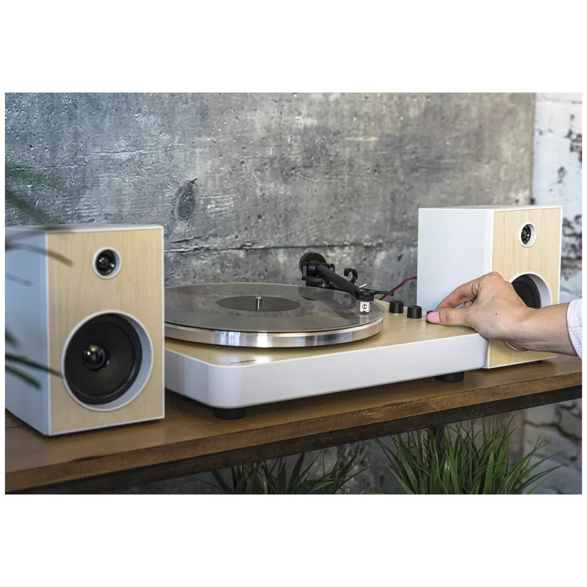 Crosley T170 Turntable Shelf System White Bluetooth Record Player Speakers