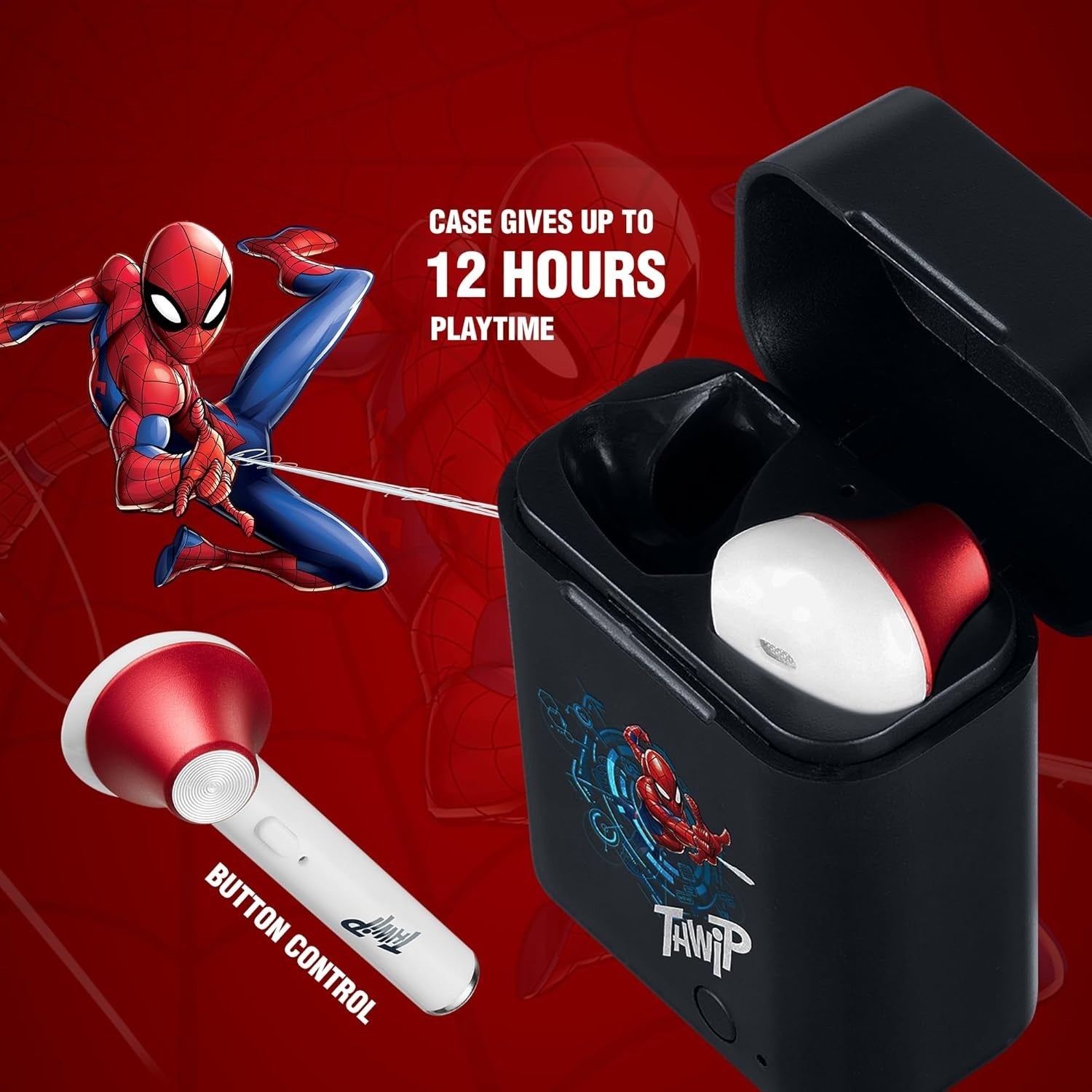 Spiderman Marvel Bluetooth True Wireless Earphones With Charging Case 12Hrs TWS