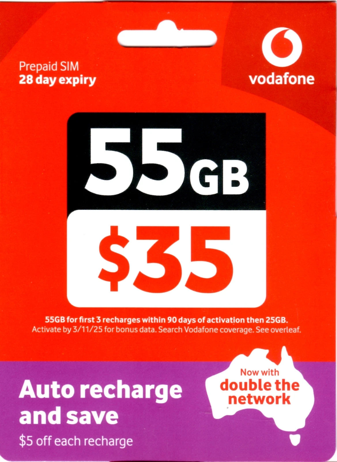 Vodafone Pre-Paid Starter Pack $35 Trio SIM Card NEW