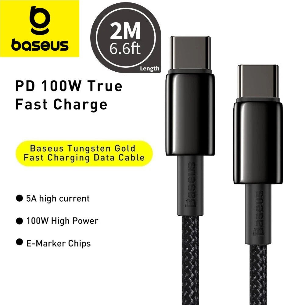 Baseus 100W USB-C to USB-C Fast Charging Cable for Samsung, iPhone 15 & MacBook