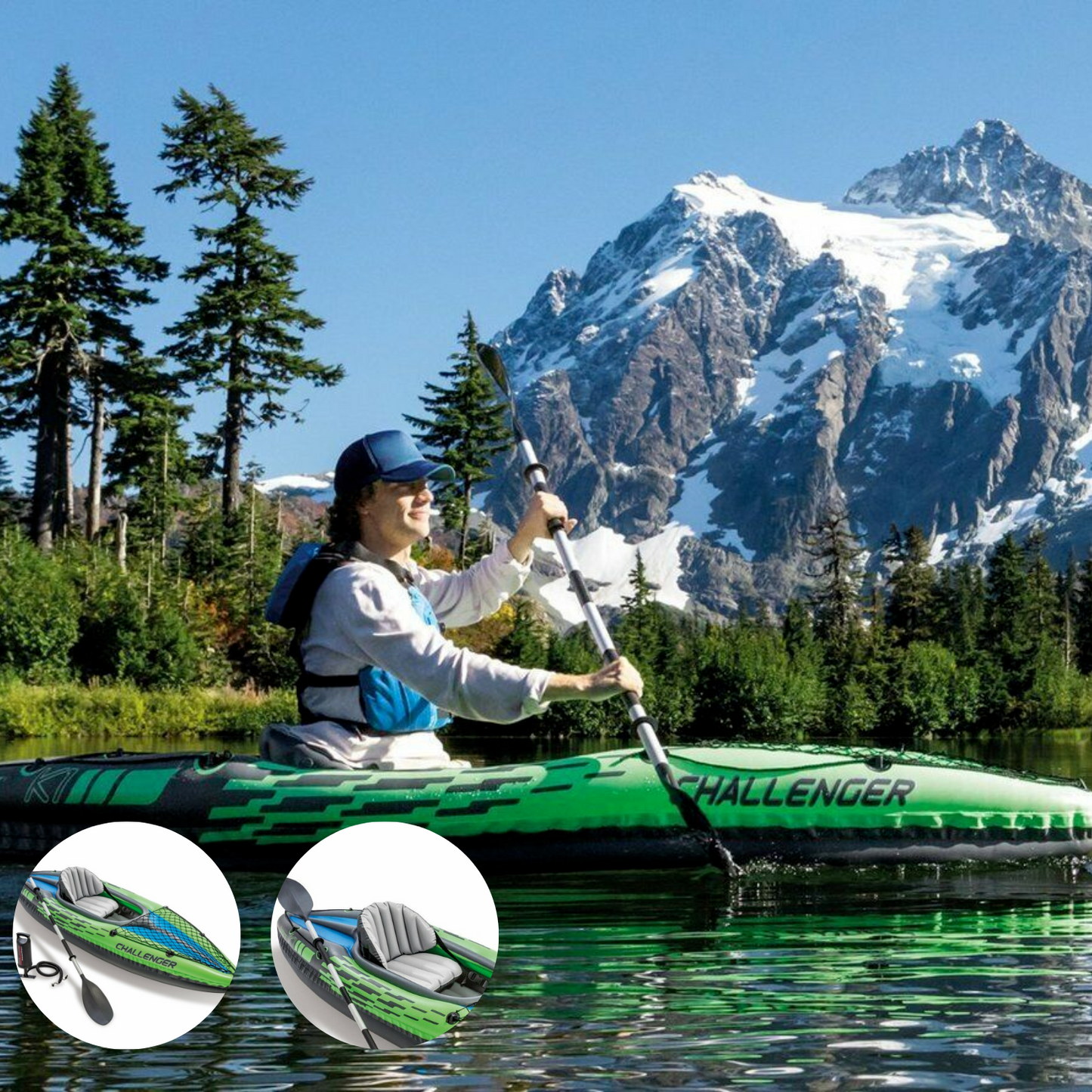 Intex Challenger Sports K1 Kayak Inflatable 1 Person Raft Lake Paddle Boat