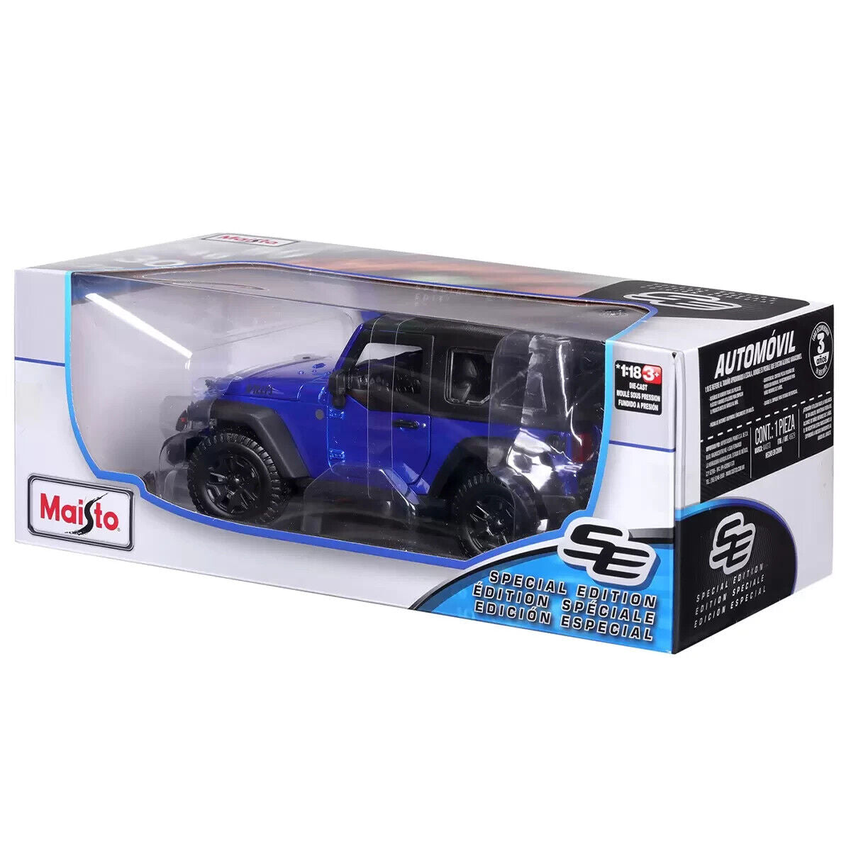 Maisto Blue 2014 Jeep Wrangler Willys Kids Model Diecast Toy  1:18 Die Cast Car