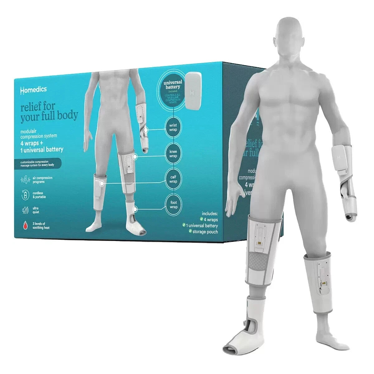 Homedics 4 in 1 Modulair Compression Massage Wraps Cordless Body System Bundle