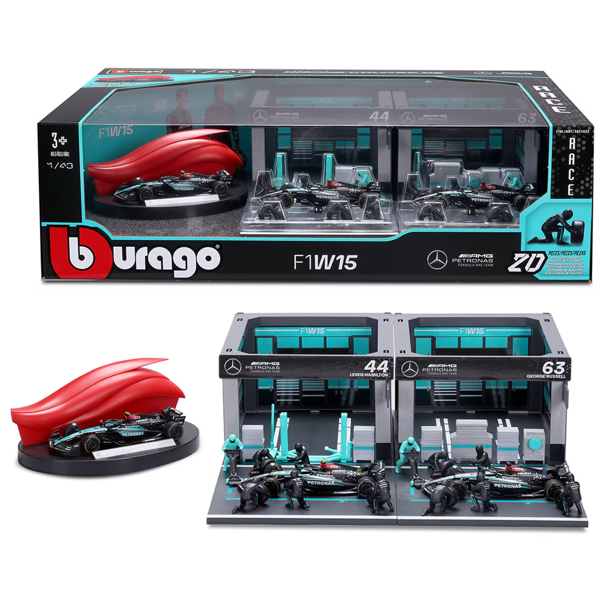 Bburago 1:43 F1W15 Mercedes Deluxe Set – #63 George Russell & #44 Lewis Hamilton