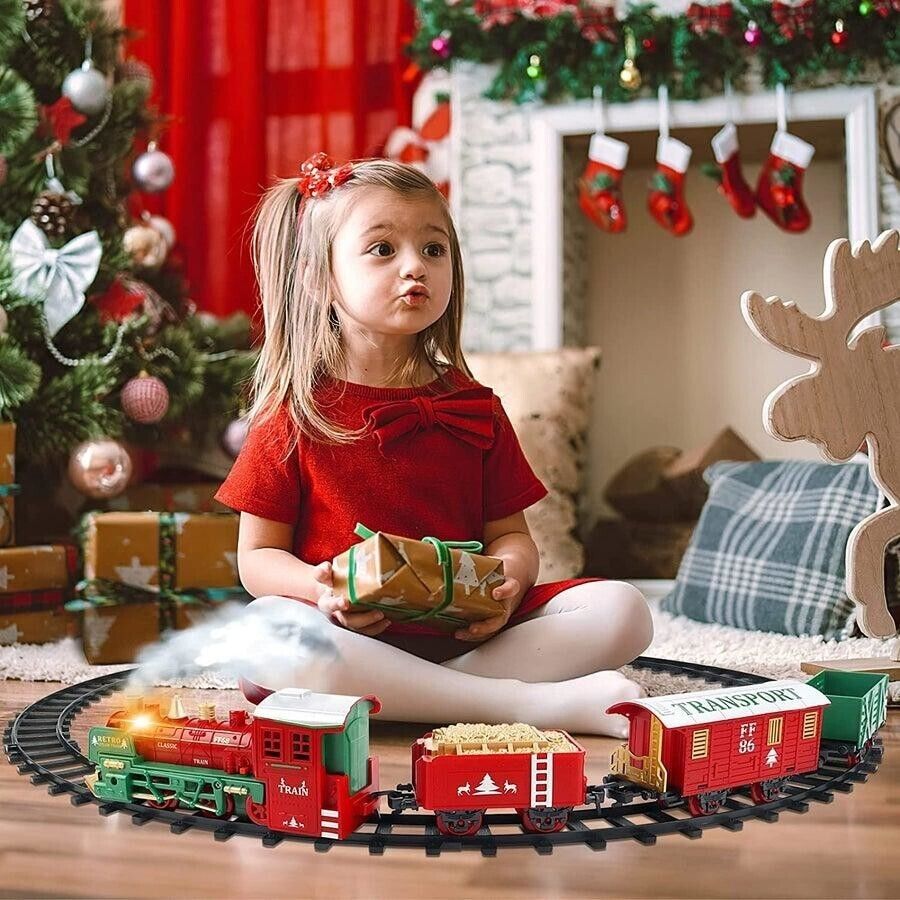Christmas Steam Train Set for Kids with Light & Sounds Smoke Effect 10 Track