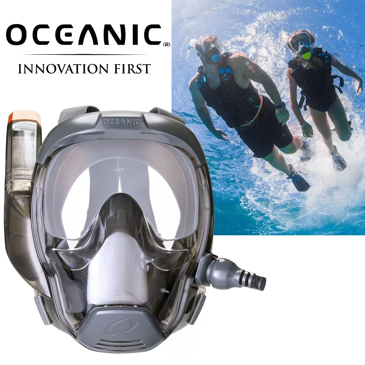 Oceanic FLOWTECH Full Face Snorkel Mask 180° View Anti-Fog Adult w/ Go Pro Mount