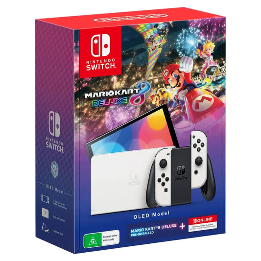 Nintendo Switch OLED Model White Console with Mario Kart 8 Deluxe and 12 Months 