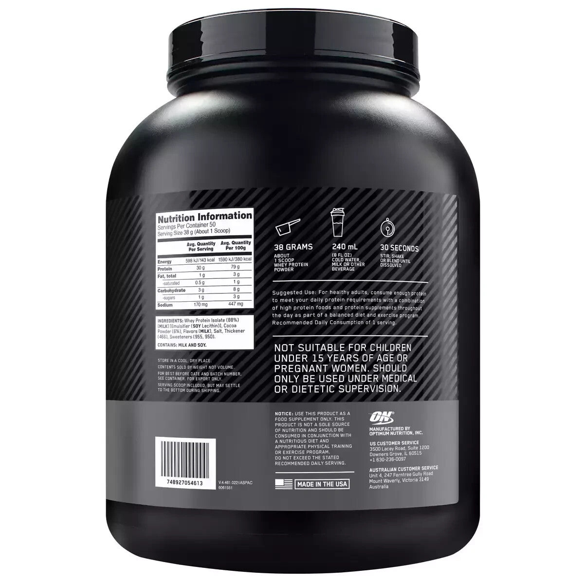 Optimum Nutrition Performance Whey Isolate 1.9kg Chocolate Shake Flavor