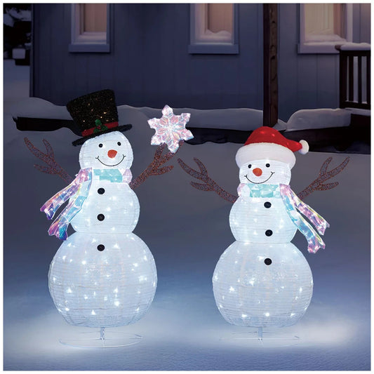Pop-Up Christmas Lights 380 LED Fairy Light Snowman Decorations Set of 2