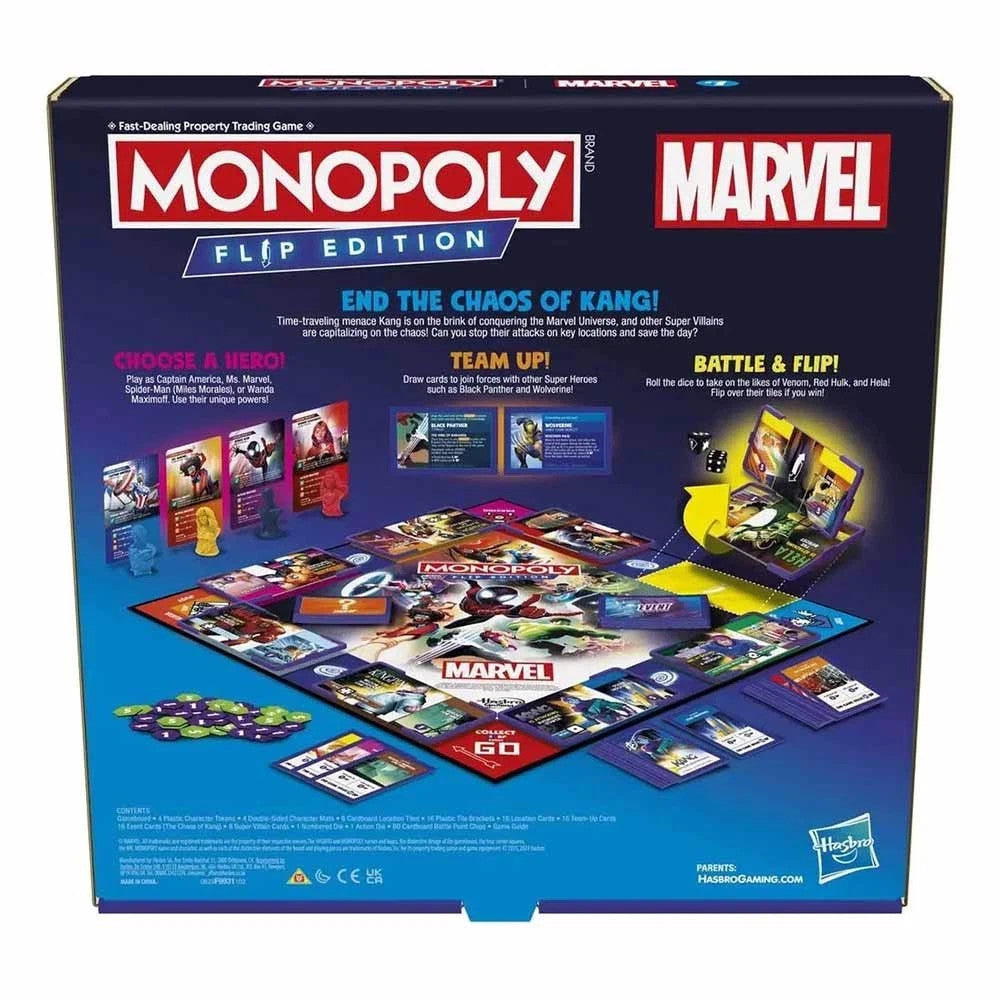 Monopoly Marvel Flip Edition Board Game Captain America, Ms. Marvel, Spider-Man