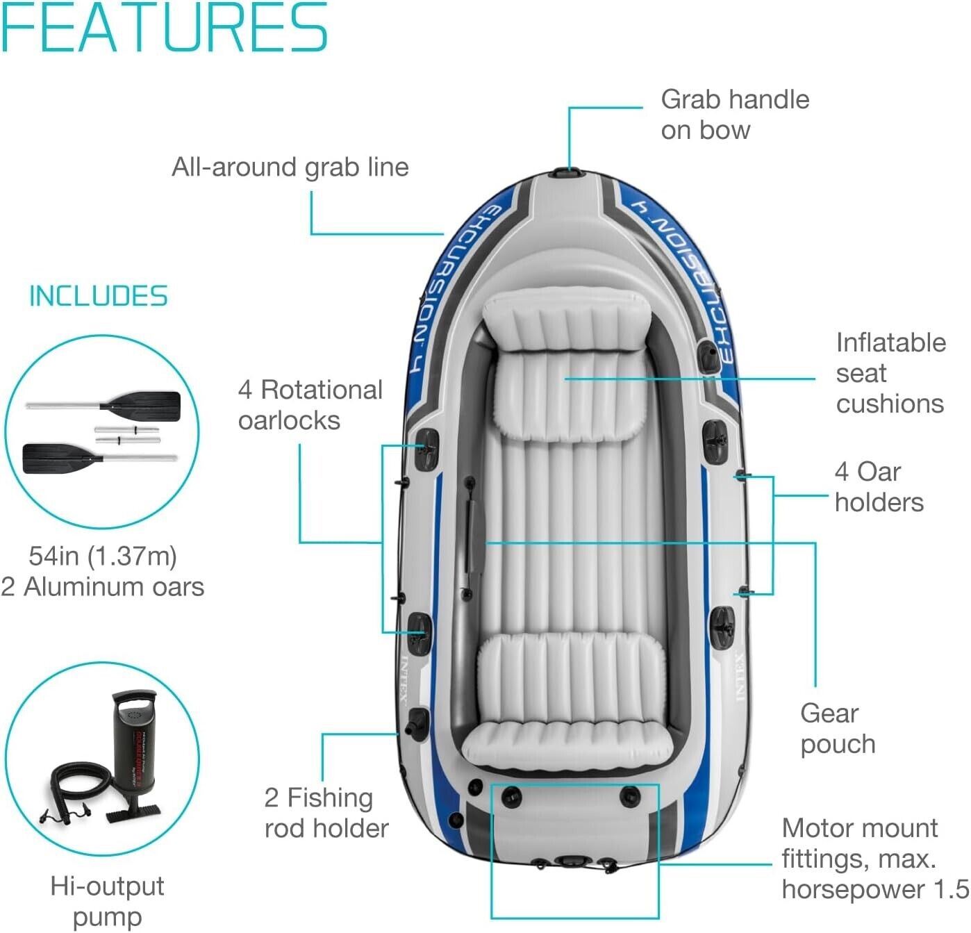 Intex 315cm Excursion 4 Person Inflatable Boat w/Oars Set Sports Raft River/Lake