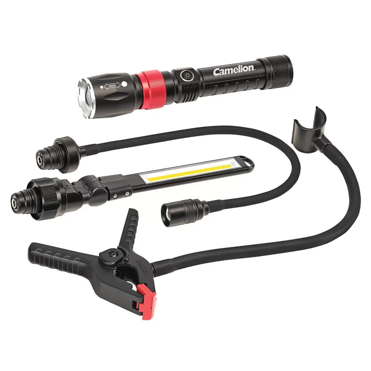 Camelion 3 in 1 LED Flashlight Kit Rechargeable Work Light Flexible Torch