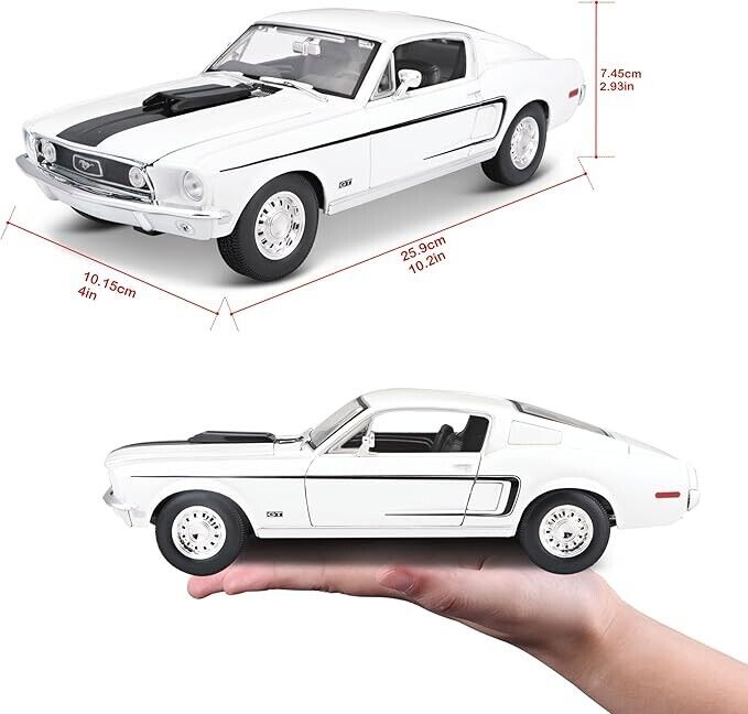 Maisto 1:18 1968 Ford Mustang GT Cobra Jet White Die Cast Toy Diecast Car