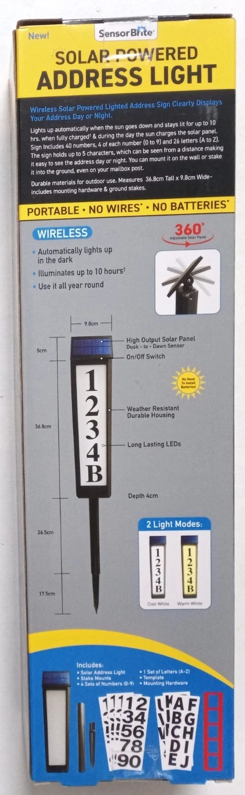 Sensor Brite Solar Powered Address Light - Brand New - Outdoor LED Sign Numbers