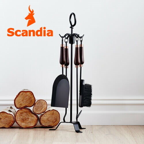 SCANDIA DELUXE™ 5 Piece Fireplace Tool Set Fire Place Shovel Brush Poker + Stand