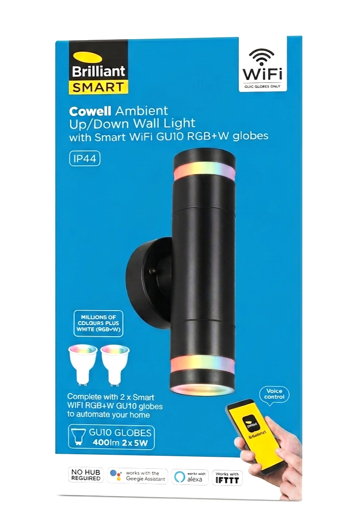 Brilliant Smart Cowell Ambient Up/Down Light LED Smart WiFi GU10 RGB+W Globes