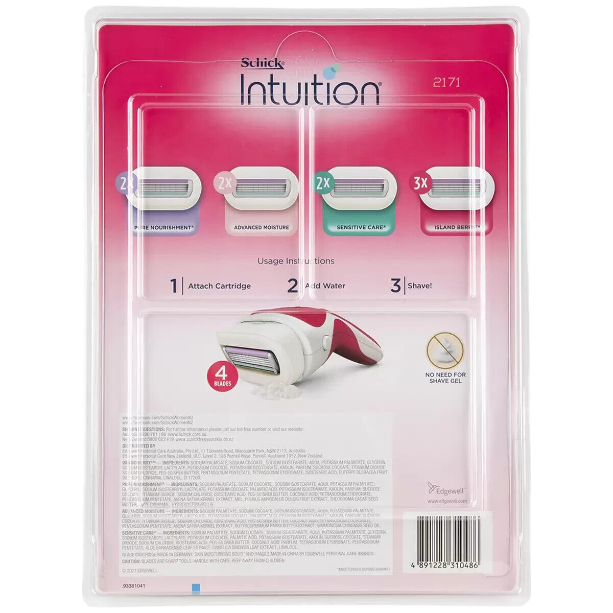New Schick Intuition Razor + 9 Pack Refill - Berry