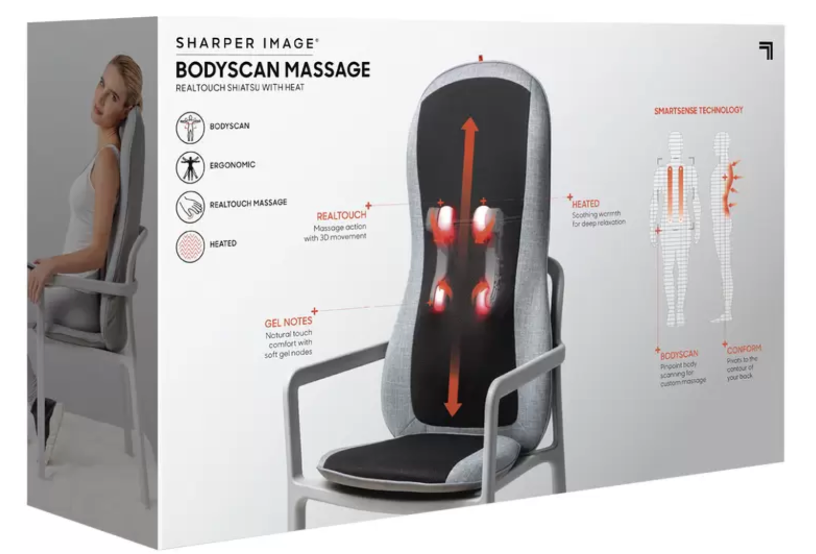 Sharper Image Smart Sense Realtouch Shiatsu Chair Pad Massager With Heat Grey