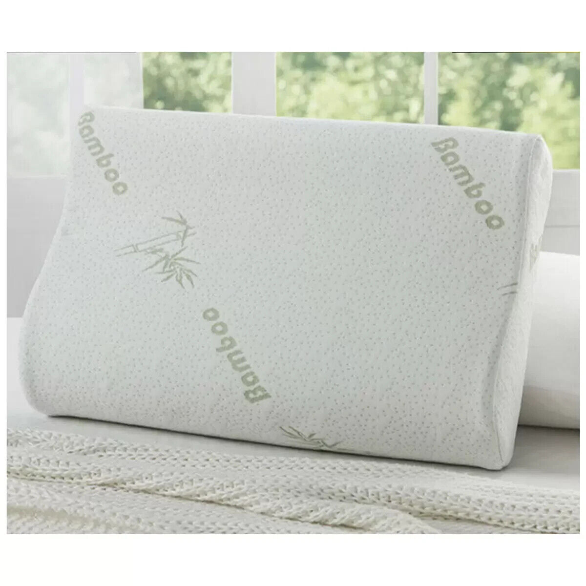 Ramesses Bamboo Memory Foam Pillow Contour w/ Bonus Jacquard Pillow Protector