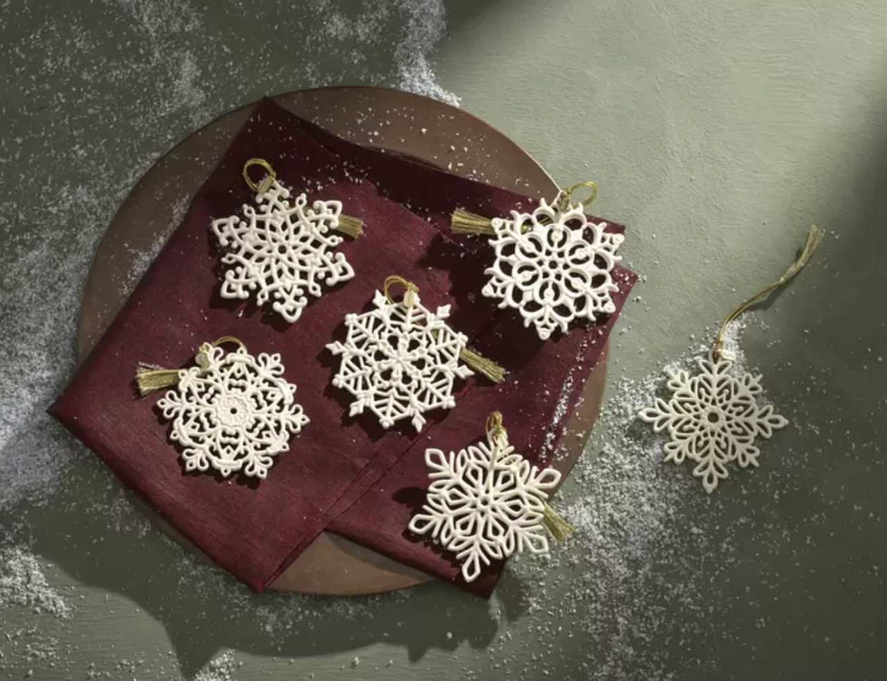 Christmas Lenox Porcelain Snowflake Christmas Ornaments Set of 6 Designs