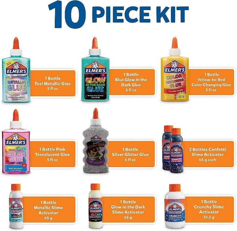 Elmer's Celebration Slime Kit 10 Count Assorted Magical Liquid Slime Activators