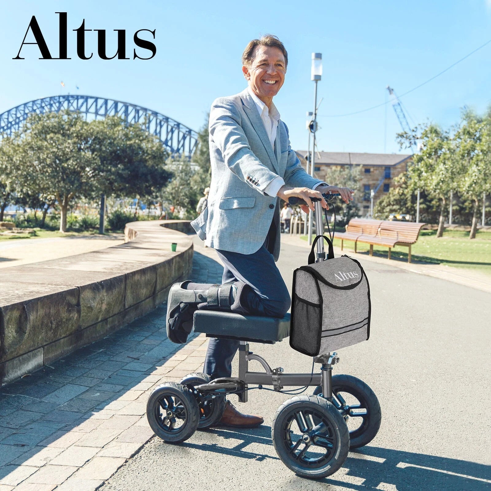 Altus Bariatric Knee Scooter Walker Foldable All-terrain 12 Inch Pneumatic Tires