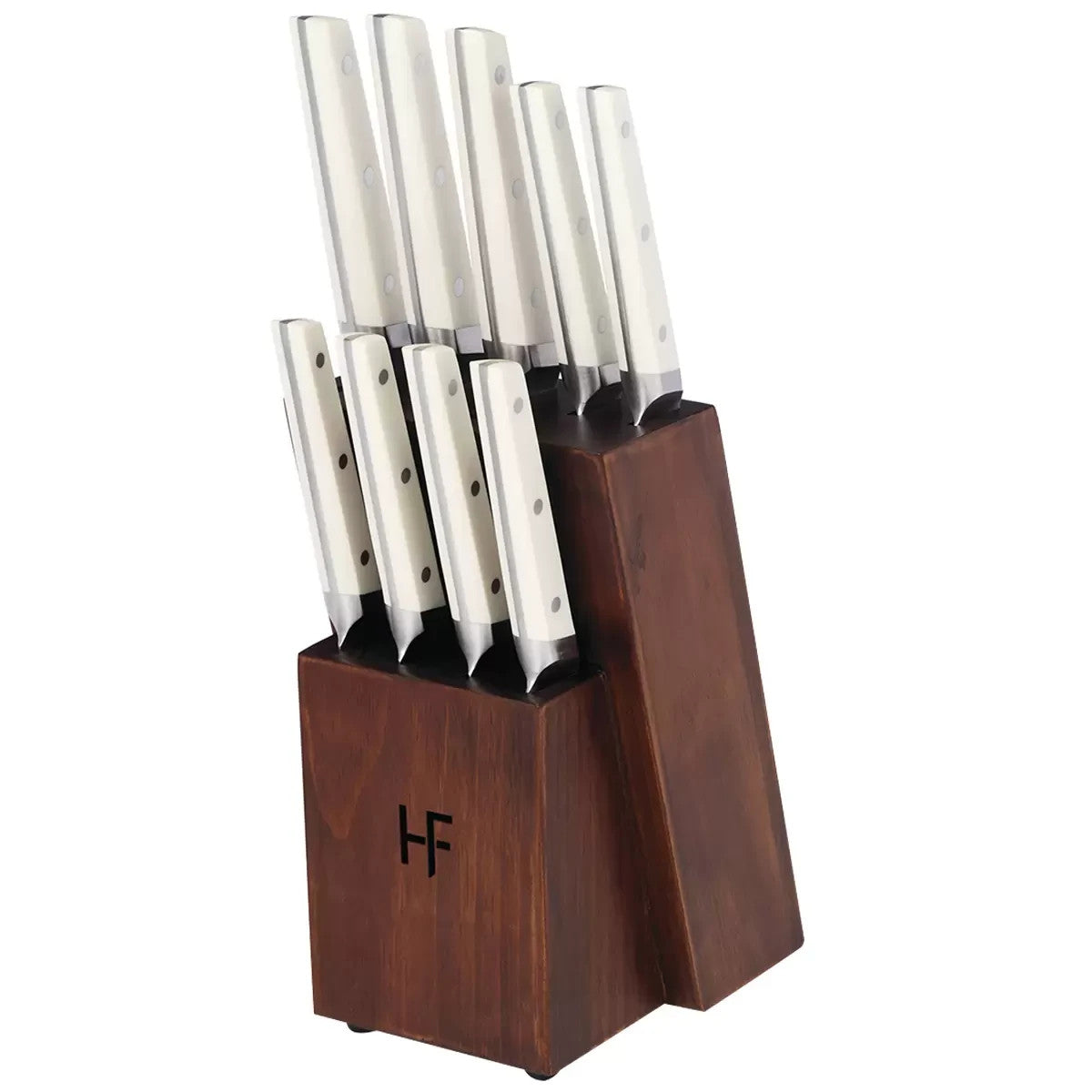 Hampton Forge Aero 10pc Knife Block Set White | Forged Stainless Steel Blades