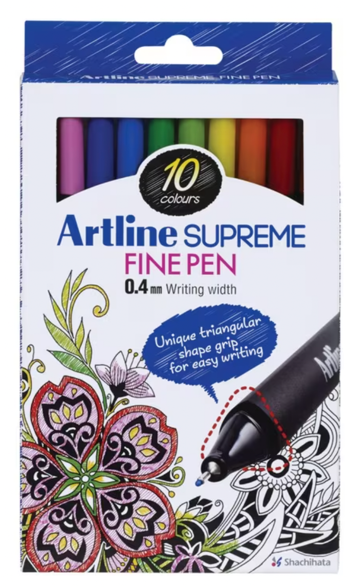 Artline Supreme Fine Pen 0.4mm Writing width Assorted 10 pcs