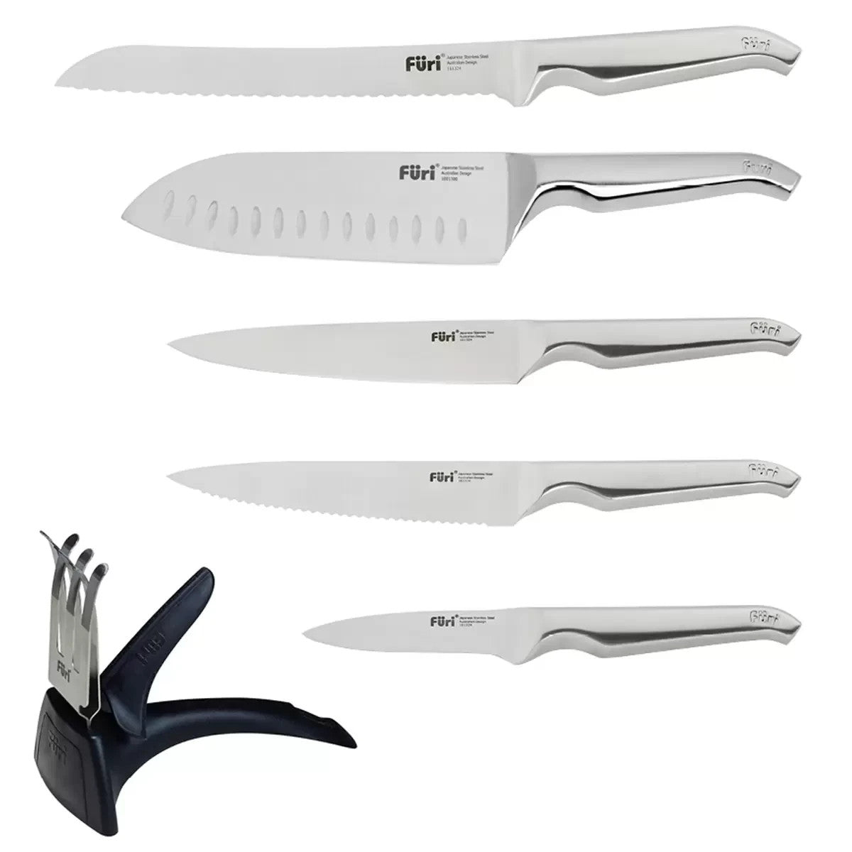 Furi Pro Wooden Knife Block Set 7 Pc with Five Premium Knives and Sharpener