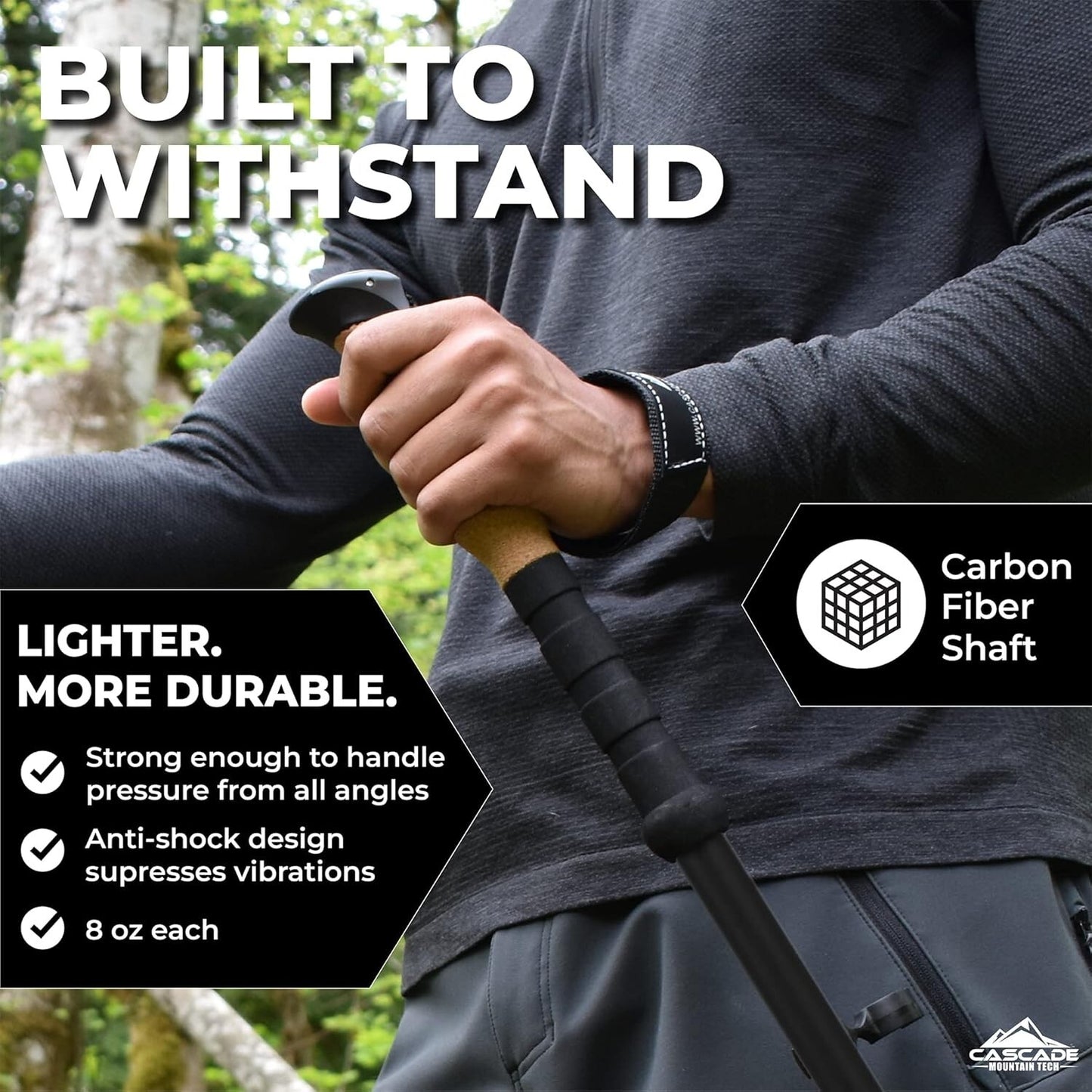 Cascade Mountain Tech Carbon Fibre Trekking Poles Set Retractable Snow,Bush,Walk