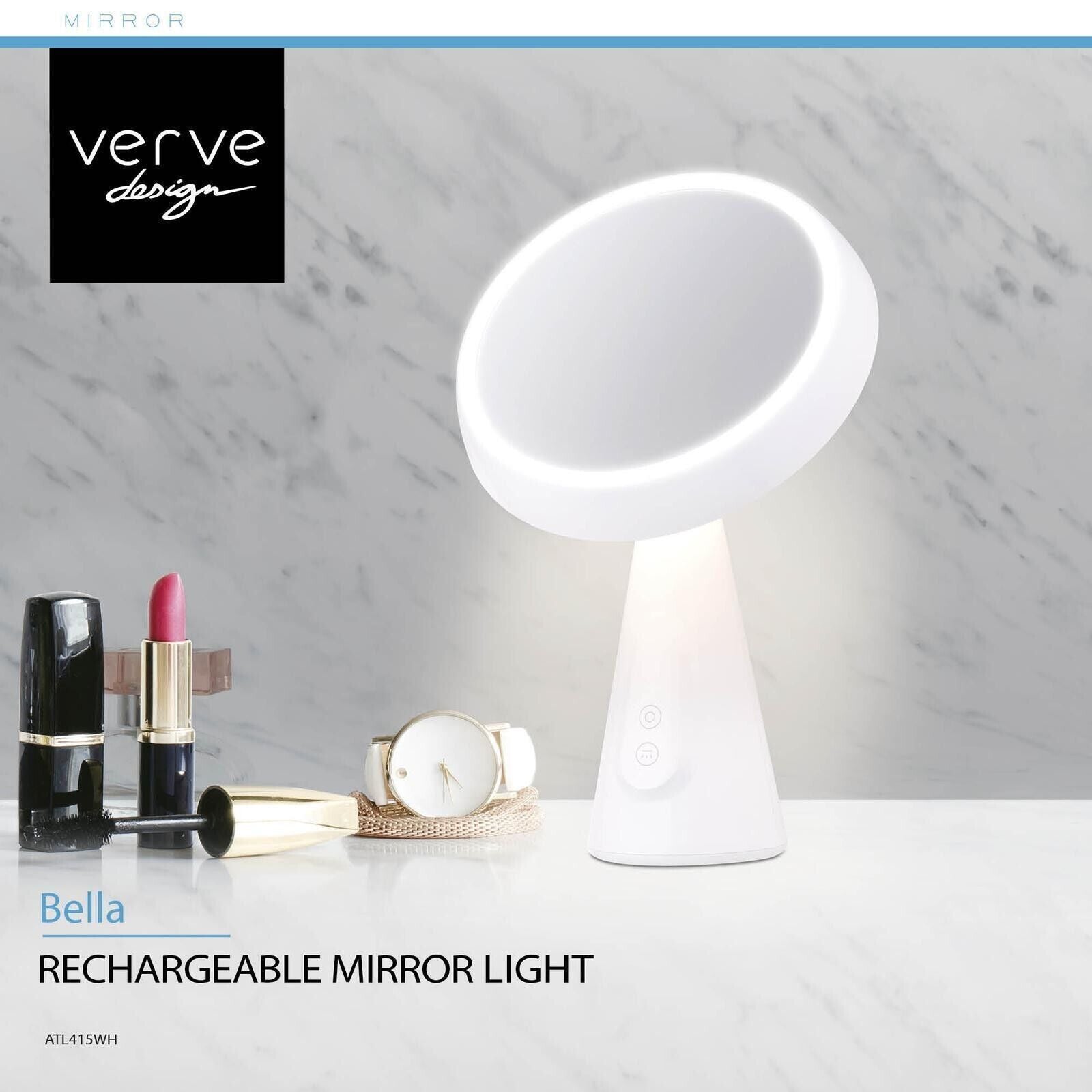 Verve Design Bella Rechargeable Mirror Light Table Lamp Light 3000K Warm White