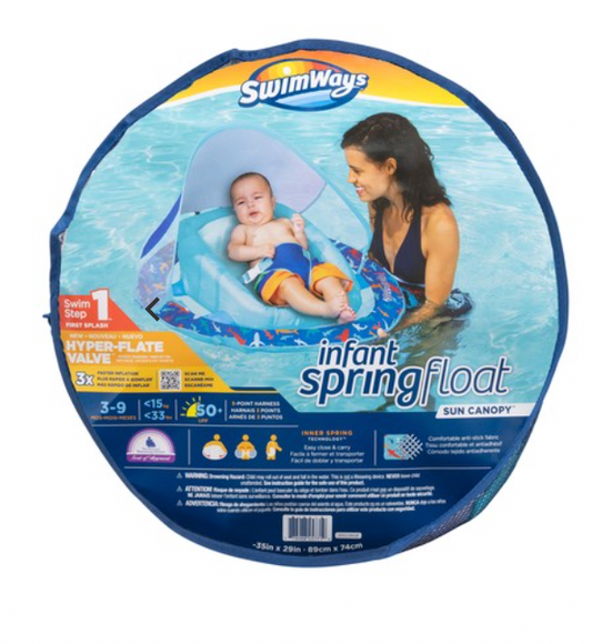 Swimways Infant Spring Float Sun Canopy 50+ UPF 3-9Months 89cm*74cm Inner Spring