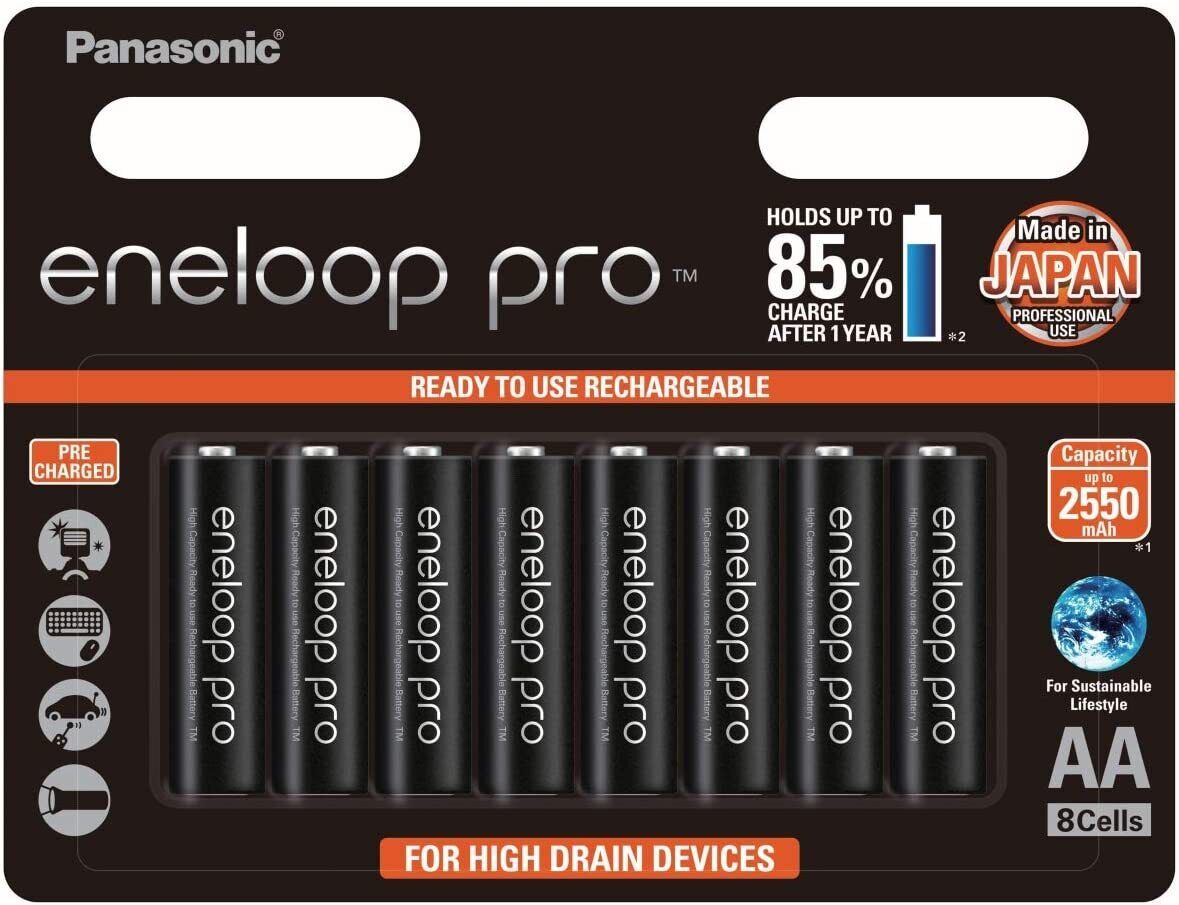 Panasonic Eneloop Pro AA Rechargeable NiMH Batteries x 8 - Made in Japan