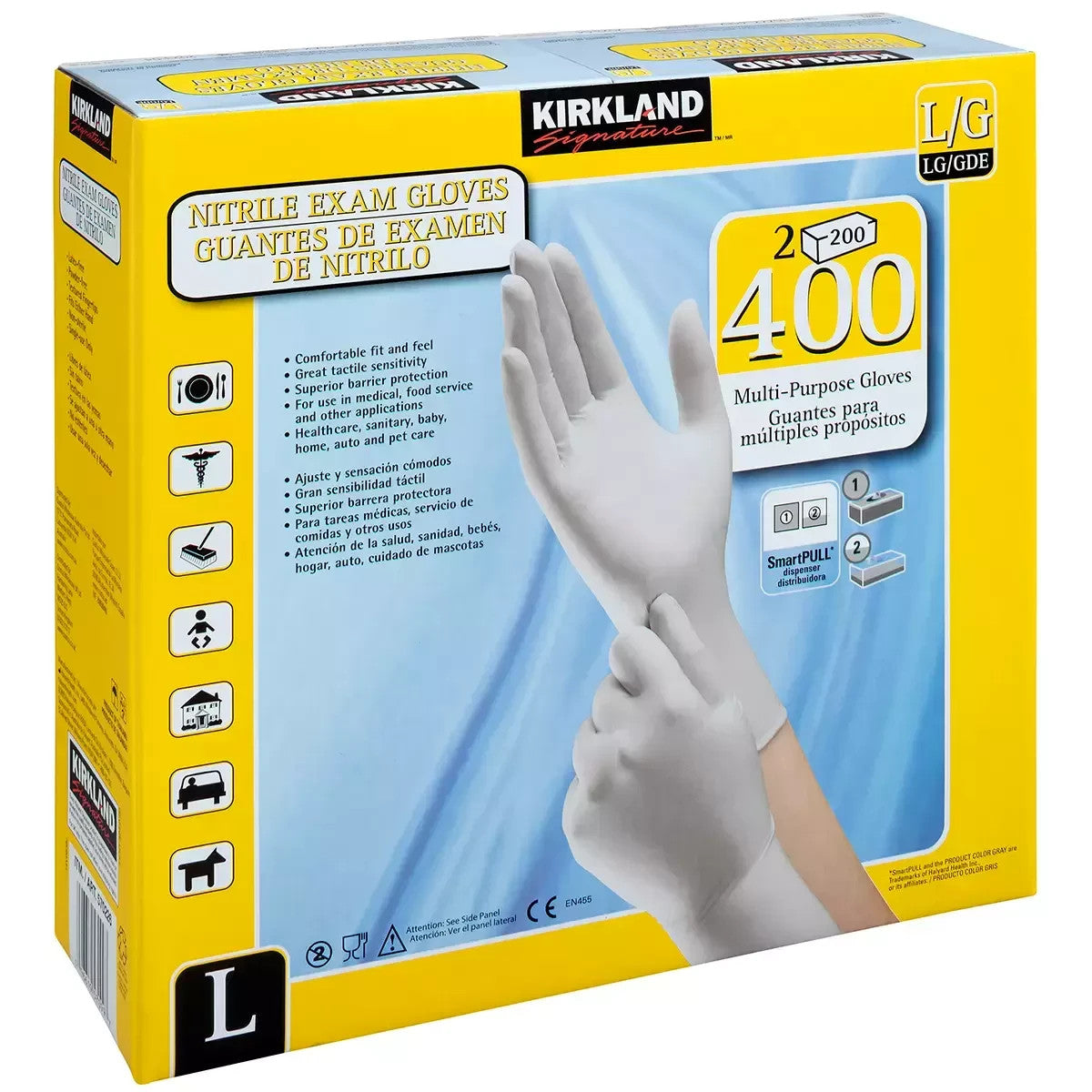 400 Kirkland Disposable Nitrile Exam Safety Gloves Kitchen Housekeeping Large